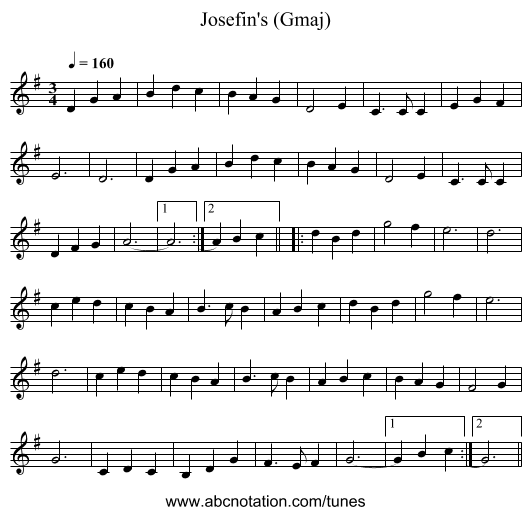 Josefin's (Gmaj) - staff notation