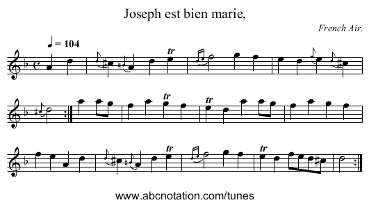 Joseph est bien marie, - staff notation