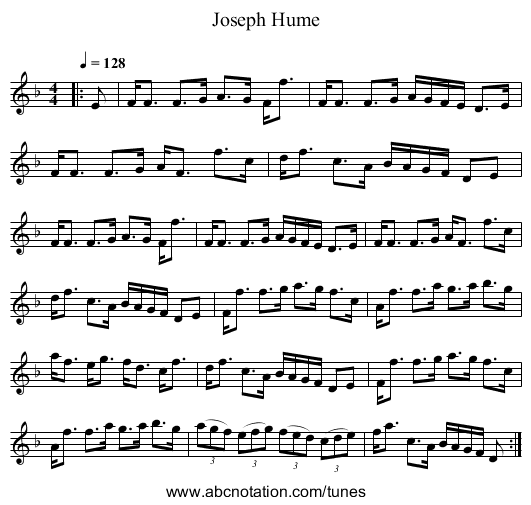 Joseph Hume - staff notation