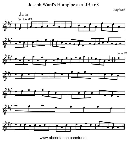 Joseph Ward's Hornpipe,aka. JBu.68 - staff notation