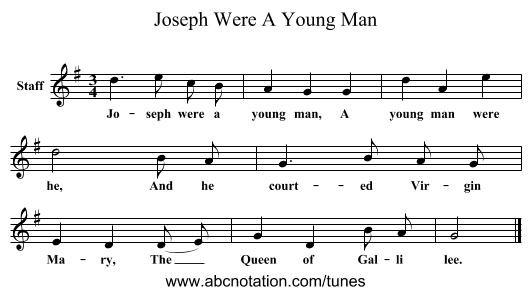 Joseph Were A Young Man - staff notation