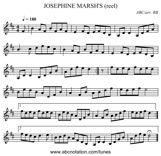 JOSEPHINE MARSH'S (reel) - staff notation