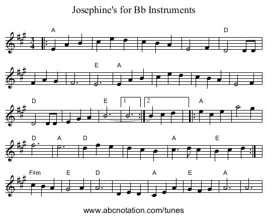 Josephine's for Bb Instruments - staff notation