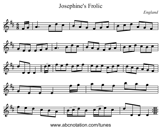 Josephine's Frolic - staff notation