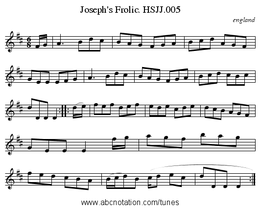 Joseph's Frolic. HSJJ.005 - staff notation