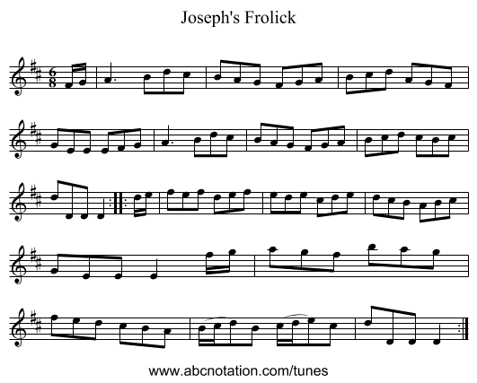 Joseph's Frolick - staff notation