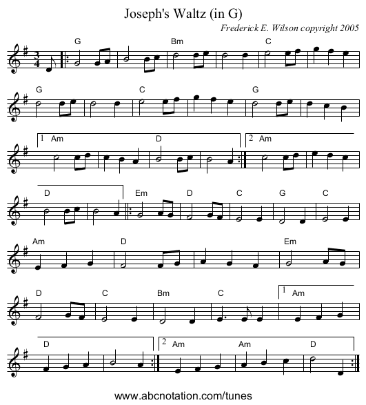 Joseph's Waltz (in G) - staff notation