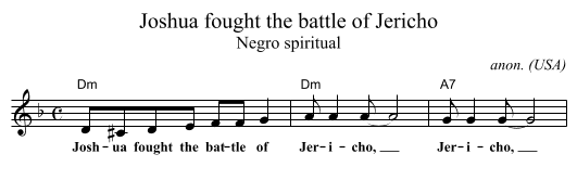 Joshua fought the battle of Jericho - staff notation