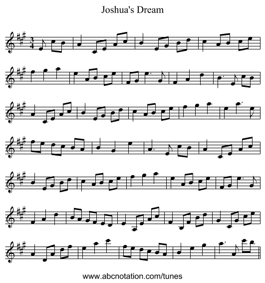 Joshua's Dream - staff notation