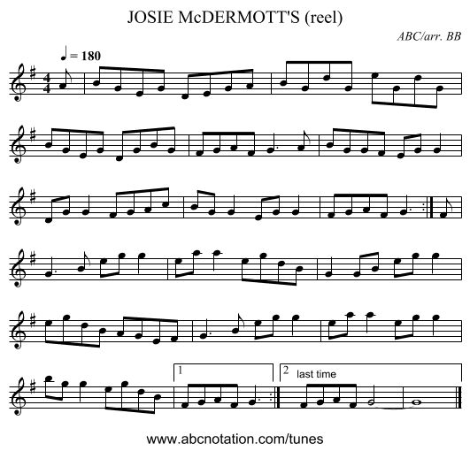JOSIE McDERMOTT'S (reel) - staff notation