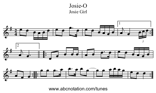 Josie-O - staff notation