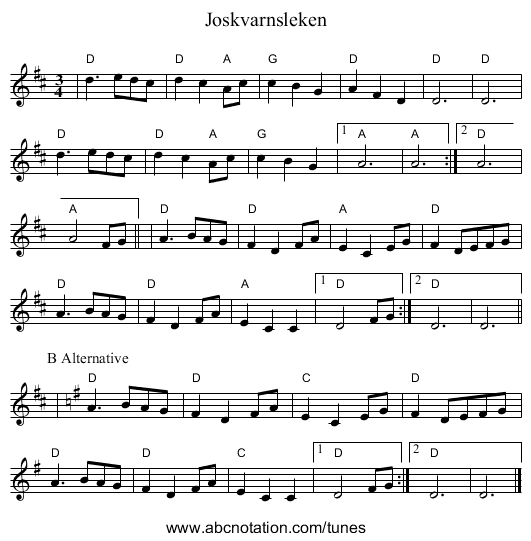 Joskvarnsleken - staff notation