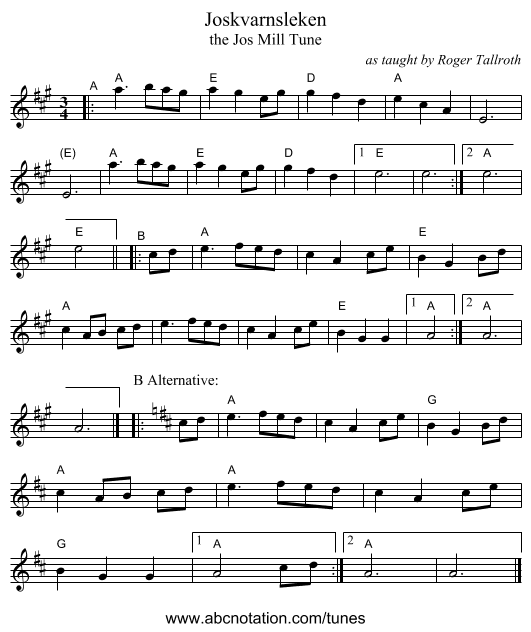 Joskvarnsleken - staff notation