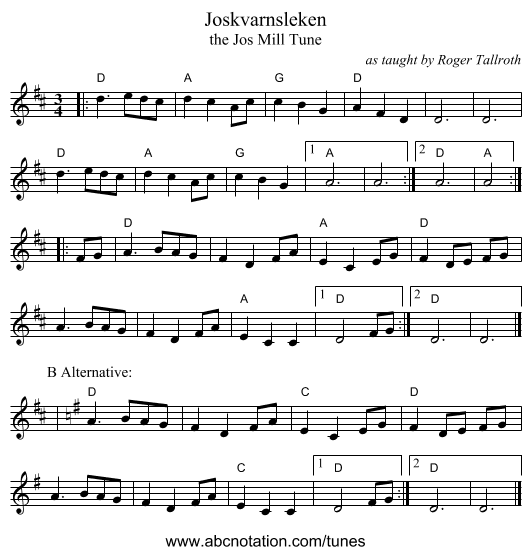 Joskvarnsleken - staff notation
