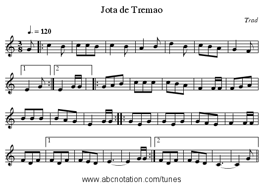 Jota de Tremao - staff notation