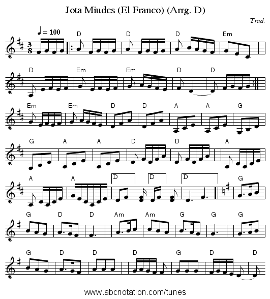 Jota Miudes (El Franco) (Arrg. D) - staff notation