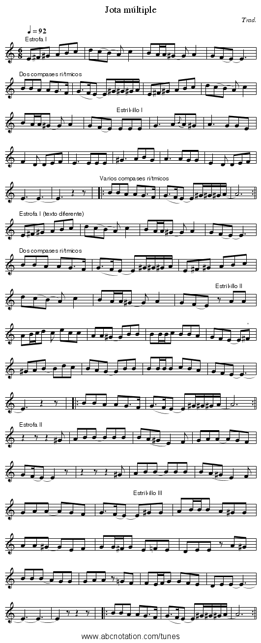 Jota múltiple - staff notation