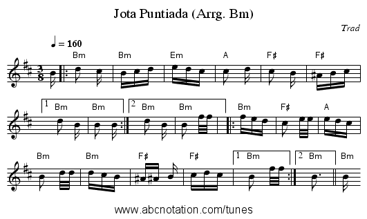 Jota Puntiada (Arrg. Bm) - staff notation