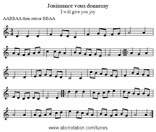 Jouissance vous donneray - staff notation