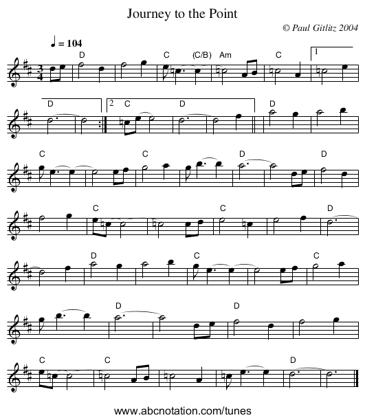 Journey to the Point - staff notation