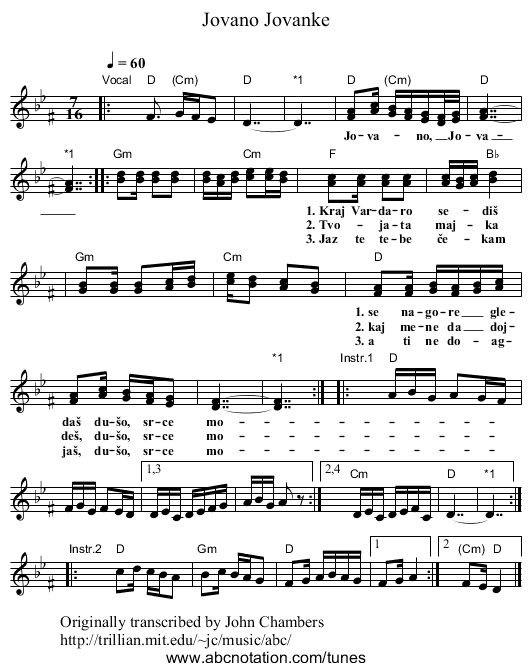 Jovano Jovanke - staff notation