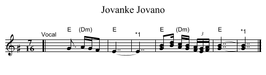Jovano, Jovanke - staff notation