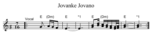 Jovano, Jovanke - staff notation