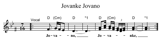 Jovano, Jovanke - staff notation