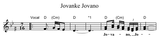 Jovano, Jovanke - staff notation