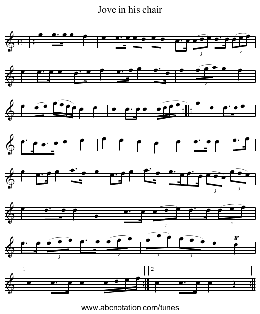 Jove in his chair - staff notation