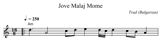 Jove Malaj Mome - staff notation