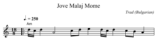 Jove Malaj Mome - staff notation