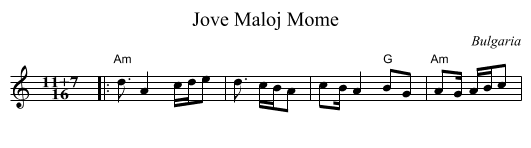 Jove Maloj Mome - staff notation