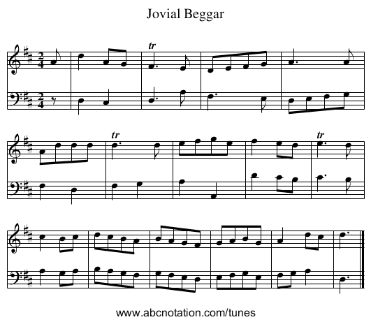 Jovial Beggar - staff notation