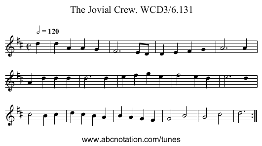 Jovial Crew. WCD3/6.131, The - staff notation