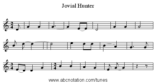 Jovial Hunter - staff notation