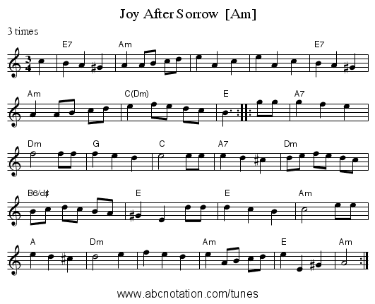 Joy After Sorrow  [Am] - staff notation