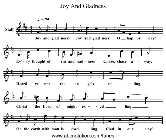 Joy And Gladness - staff notation