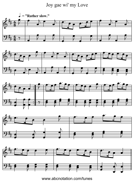 Joy gae wi' my Love - staff notation