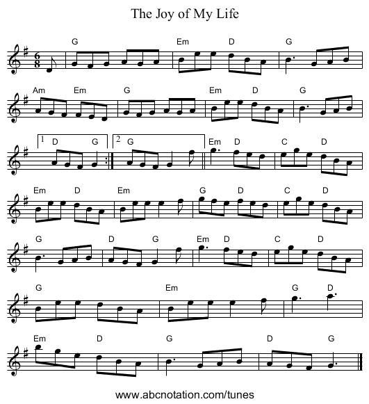 Joy of My Life, The - staff notation