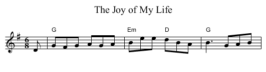 Joy of My Life, The - staff notation