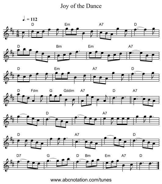 Joy of the Dance - staff notation