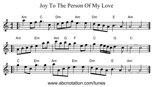 Joy To The Person Of My Love - staff notation
