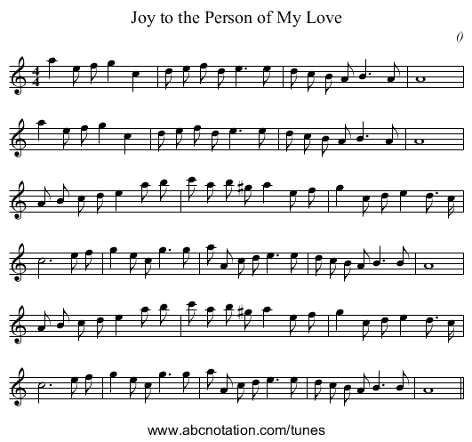 Joy to the Person of My Love - staff notation