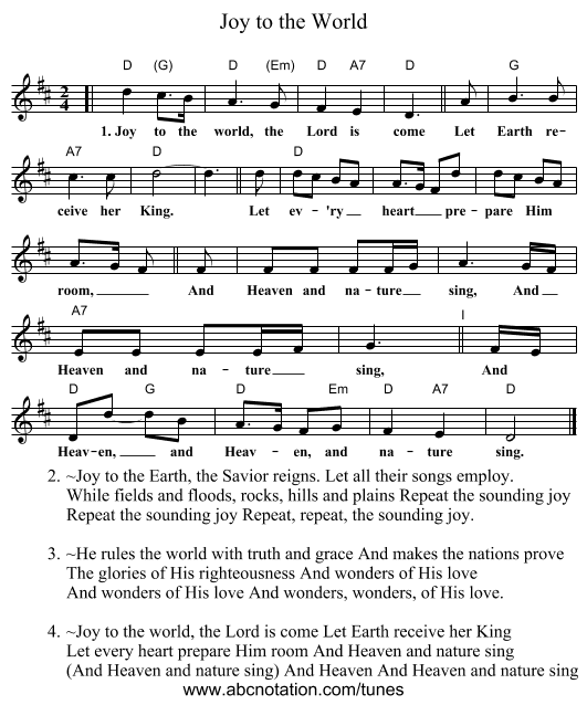 Joy to the World - staff notation