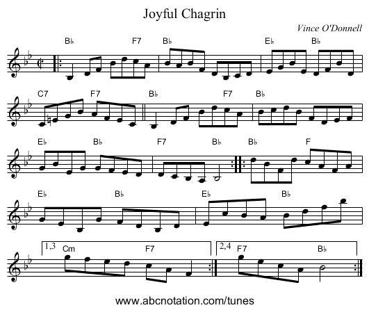 Joyful Chagrin - staff notation