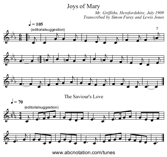Joys of Mary - staff notation