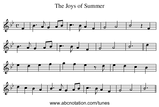 Joys of Summer, The - staff notation