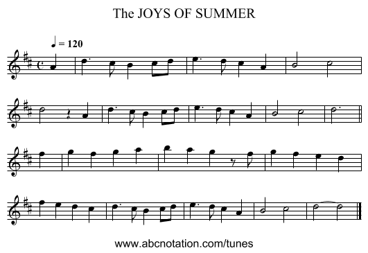 JOYS OF SUMMER, The - staff notation