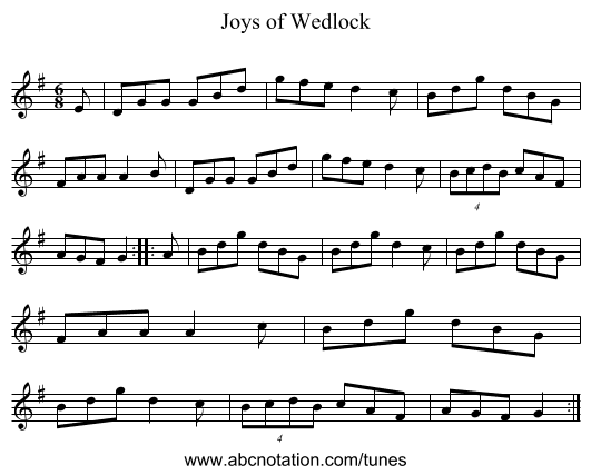 Joys of Wedlock - staff notation